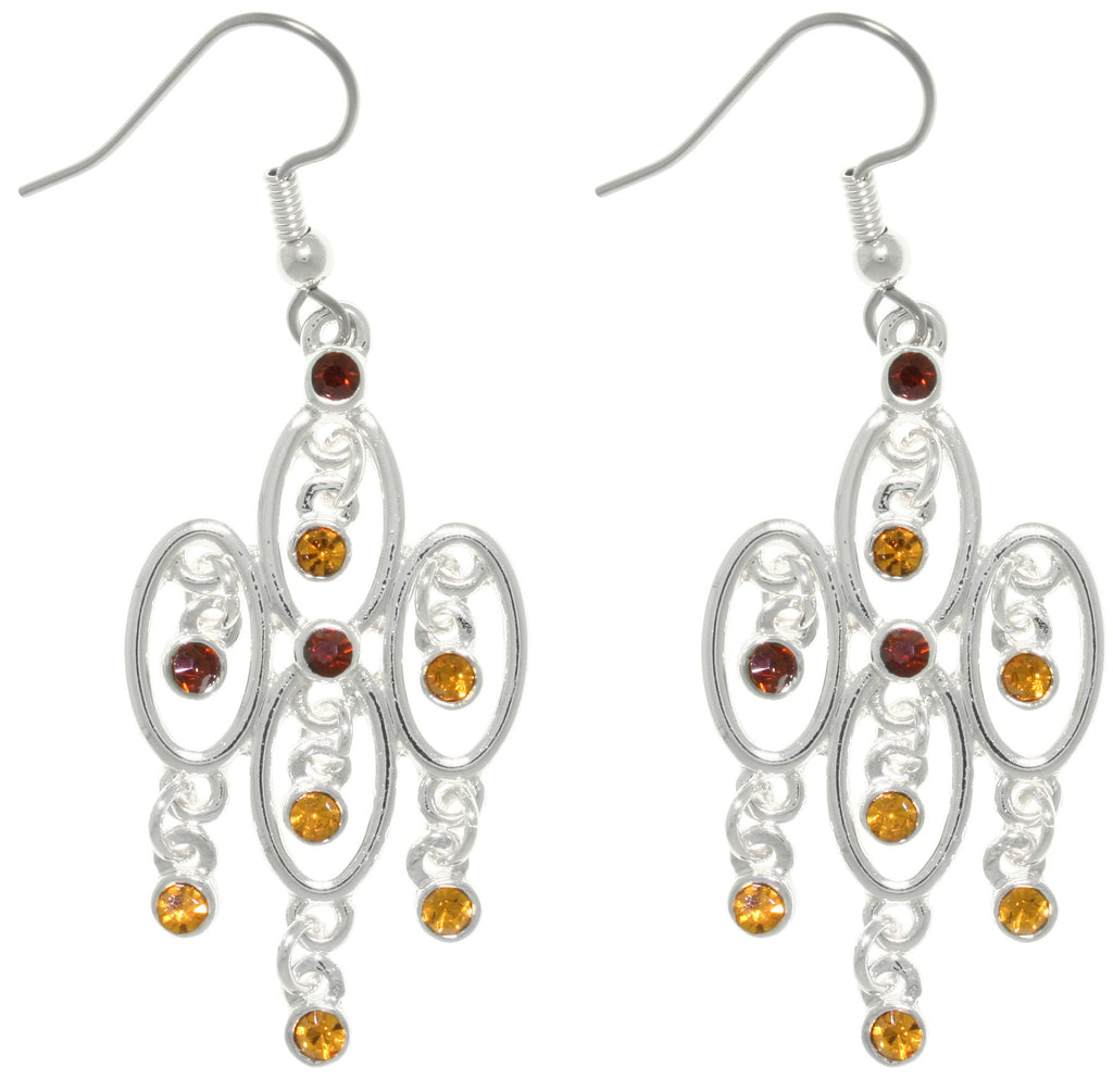 Jewelry Trends Silver Plated Pewter Chandelier Dangle Earrings with Earth Tone Glass Rhinestones