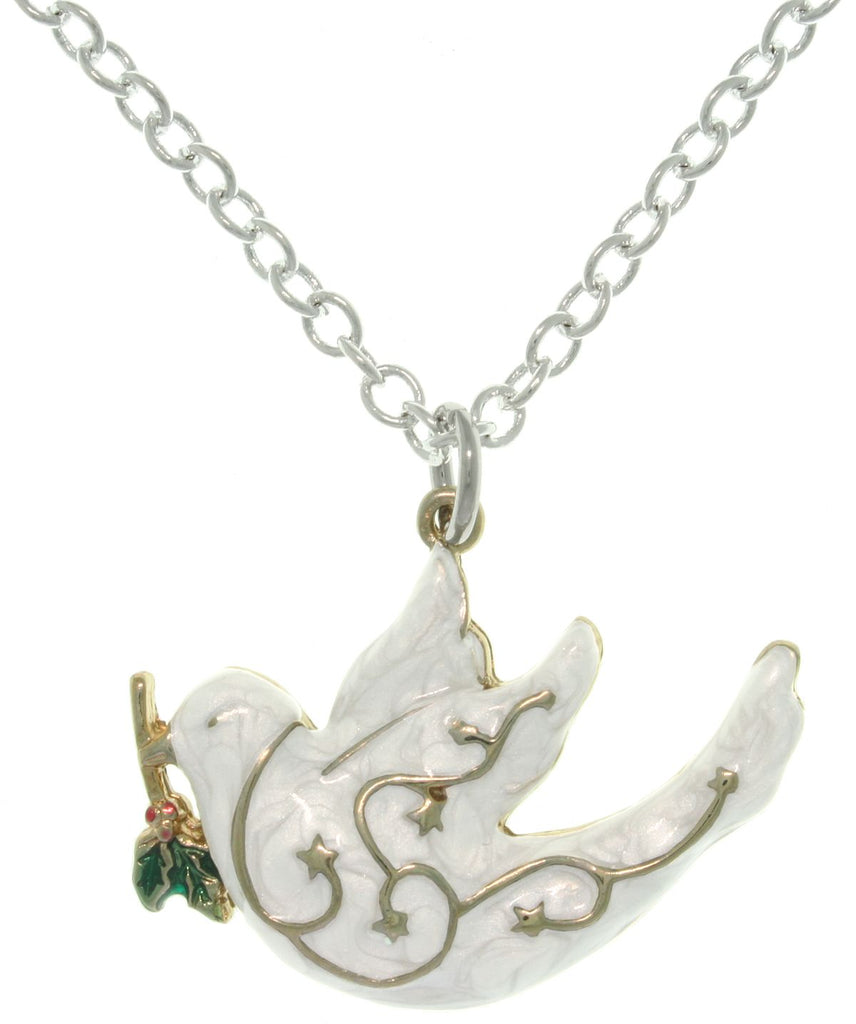 Jewelry Trends Pewter White Enamel Peace Dove Charm with 18 Inch Chain Necklace