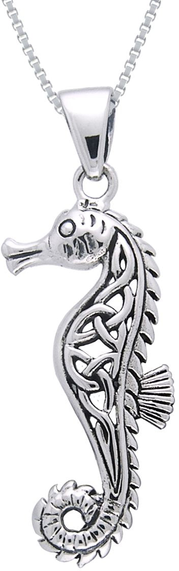 Jewelry Trends Sterling Silver Celtic Seahorse Pendant with 18 Inch Box Chain Necklace