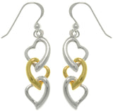 Jewelry Trends Sterling Silver Gold-plated Three Heart Dangle Earrings Gift