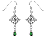 Jewelry Trends Sterling Silver and Dark Green Glass Celtic Luck Knotwork Dangle Earrings