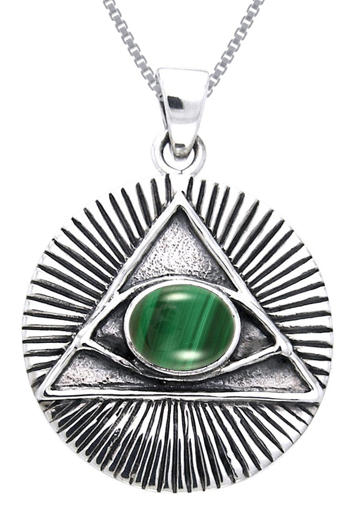 Jewelry Trends Eye of Horus Sterling Silver Pendant Necklace 18" Created Malachite