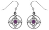 Jewelry Trends Sterling Silver Celtic Quaternary Knot Dangle Earrings with Purple Amethyst Stones