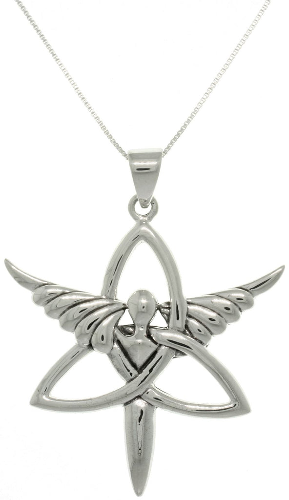 Jewelry Trends Sterling Silver Trinity Angel Celtic Knot Pendant on 18 inch Box Chain Necklace