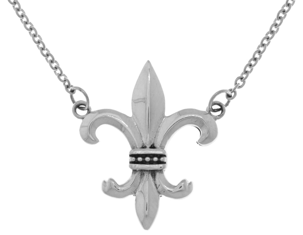 Jewelry Trends Sterling Silver Fleur De Lis Pendant Centered on Link Chain Necklace