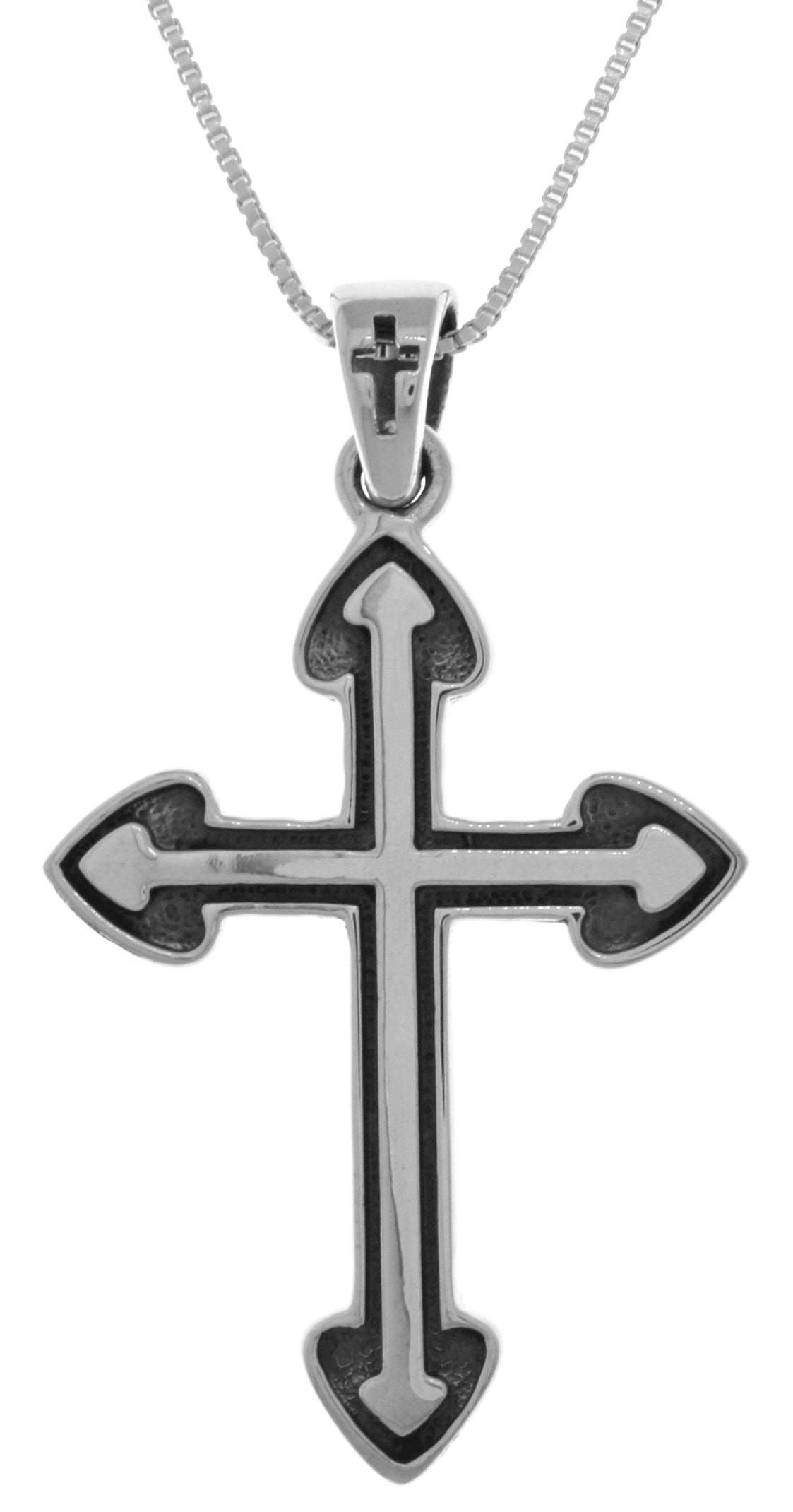 Jewelry Trends Sterling Silver Gothic Cross Pendant on 18 Inch Box Chain Necklace