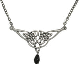 Jewelry Trends Pewter Celtic Double Trinity Knot and Black Bead Teardrop Necklace