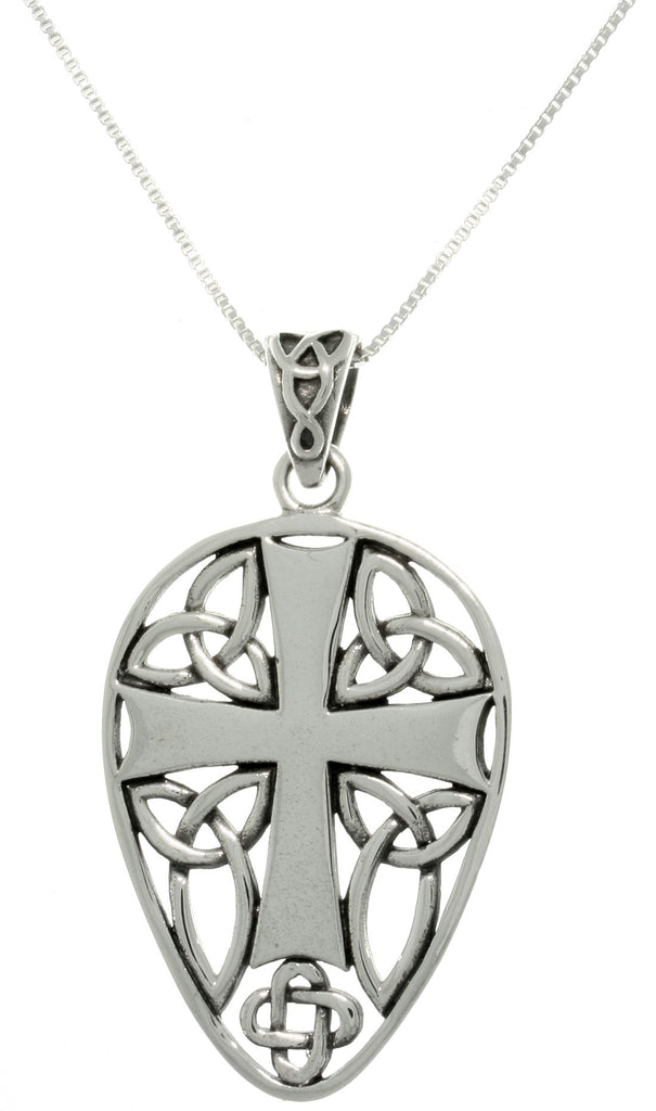 Jewelry Trends Sterling Silver Celtic Knot Cross Shield Pendant on 18" Box Chain Necklace