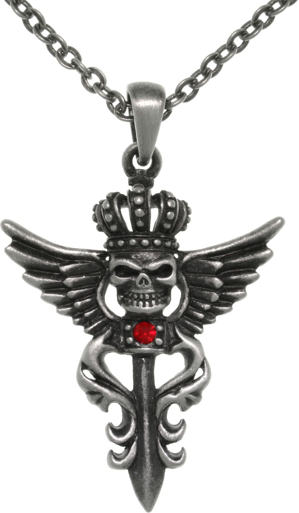 Jewelry Trends Pewter Winged Skull with Crown Pendant on 24 Inch Chain Necklace