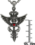 Jewelry Trends Pewter Winged Skull with Crown Pendant on 24 Inch Chain Necklace