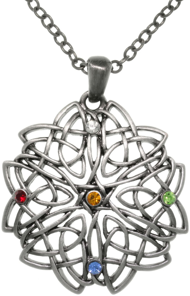 Jewelry Trends Pewter Celtic Rising Star Knot Work Multi Color Rhine Stone Pendant on Chain Necklace