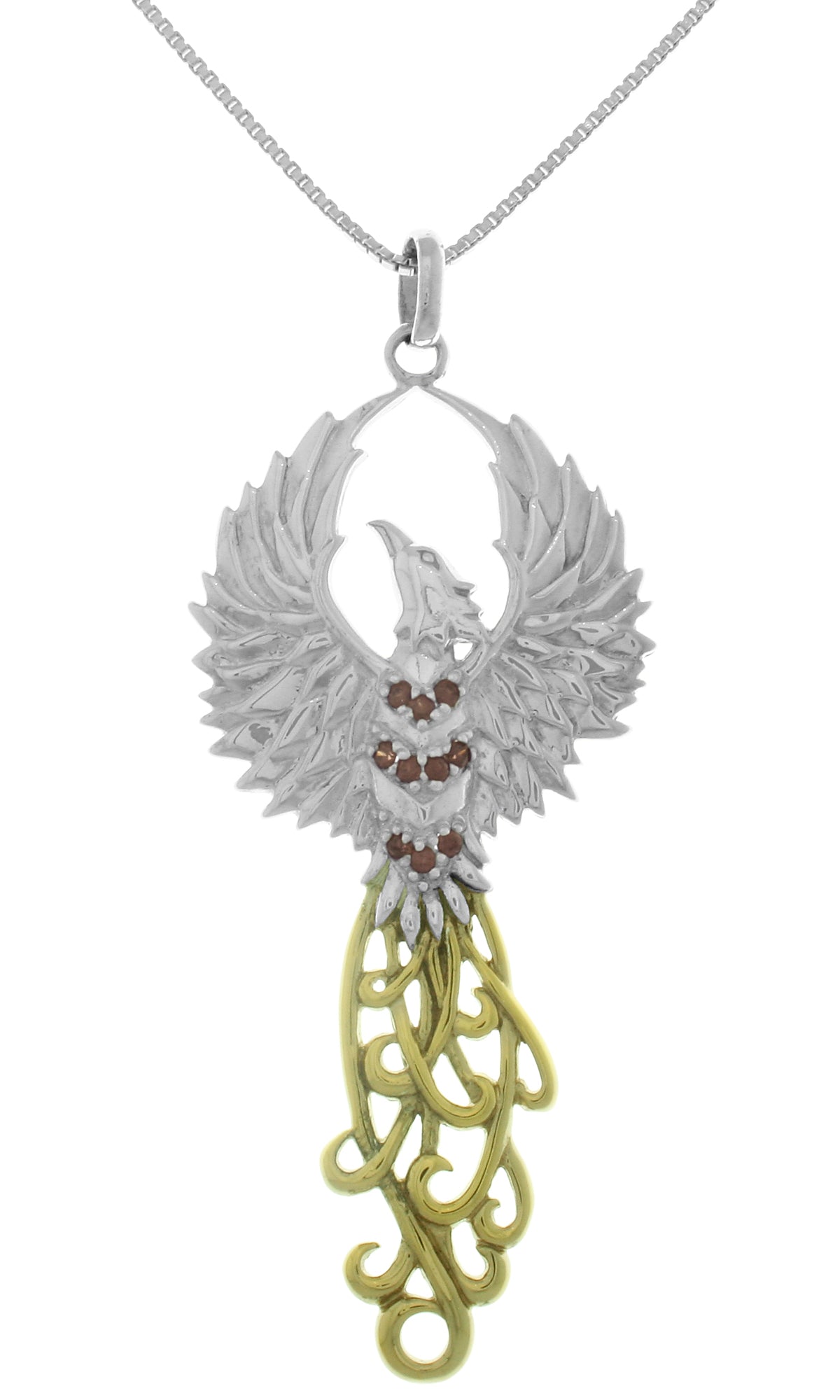 Jewelry Trends Rising Phoenix Fire Bird Sterling Silver and 18k Gold-Plated Pendant Necklace 18"
