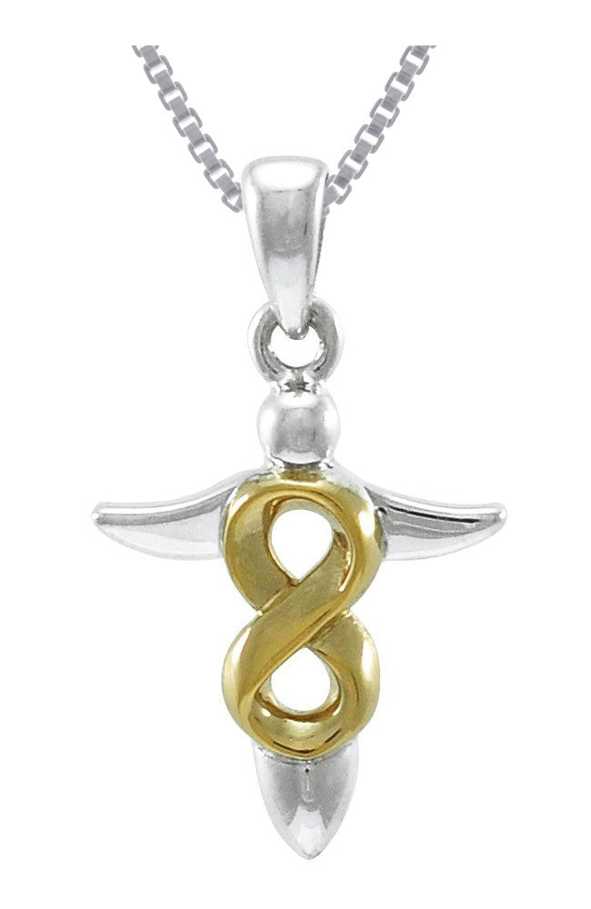 Jewelry Trends Sterling Silver and Gold-Plated Celtic Infinity Angel Pendant on 18 Inch Box Chain Necklace