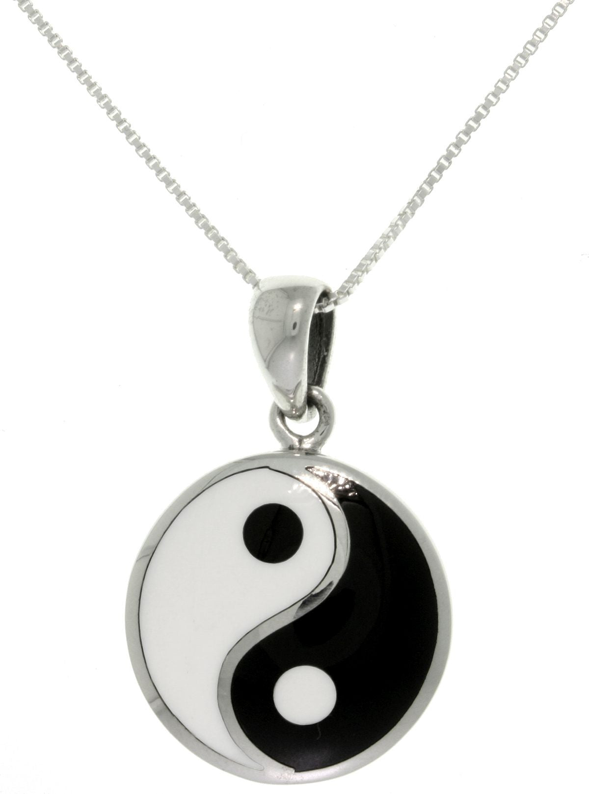 Jewelry Trends Sterling Silver Yin Yang Pendant Black and White Balance Symbol on 18 Inch Chain Necklace