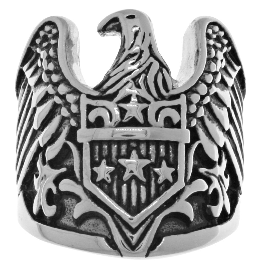 Jewelry Trends Stainless Steel American Eagle Shield Large Biker Ring