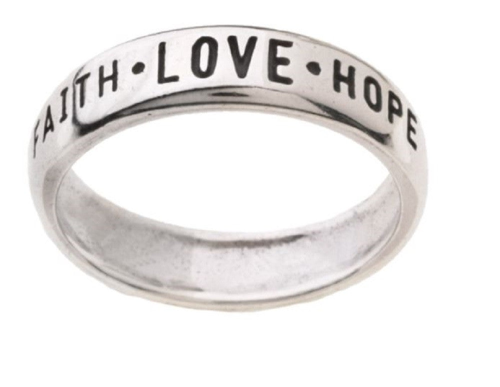 Jewelry Trends Sterling Silver Faith Love Hope with '1st Cor 13:13' Band Ring Inscription Sizes 5 - 10 Religious Bible Verse