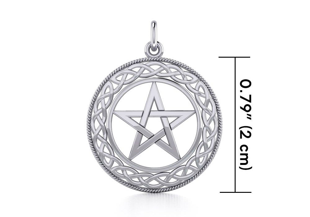 Sterling Silver Double Ringed Pentacle Pendant, Pagan Jewelr