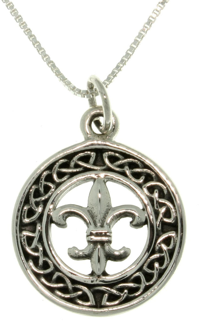 Jewelry Trends Sterling Silver Celtic Fleur De Lis Charm on 18 Inch Box Chain Necklace