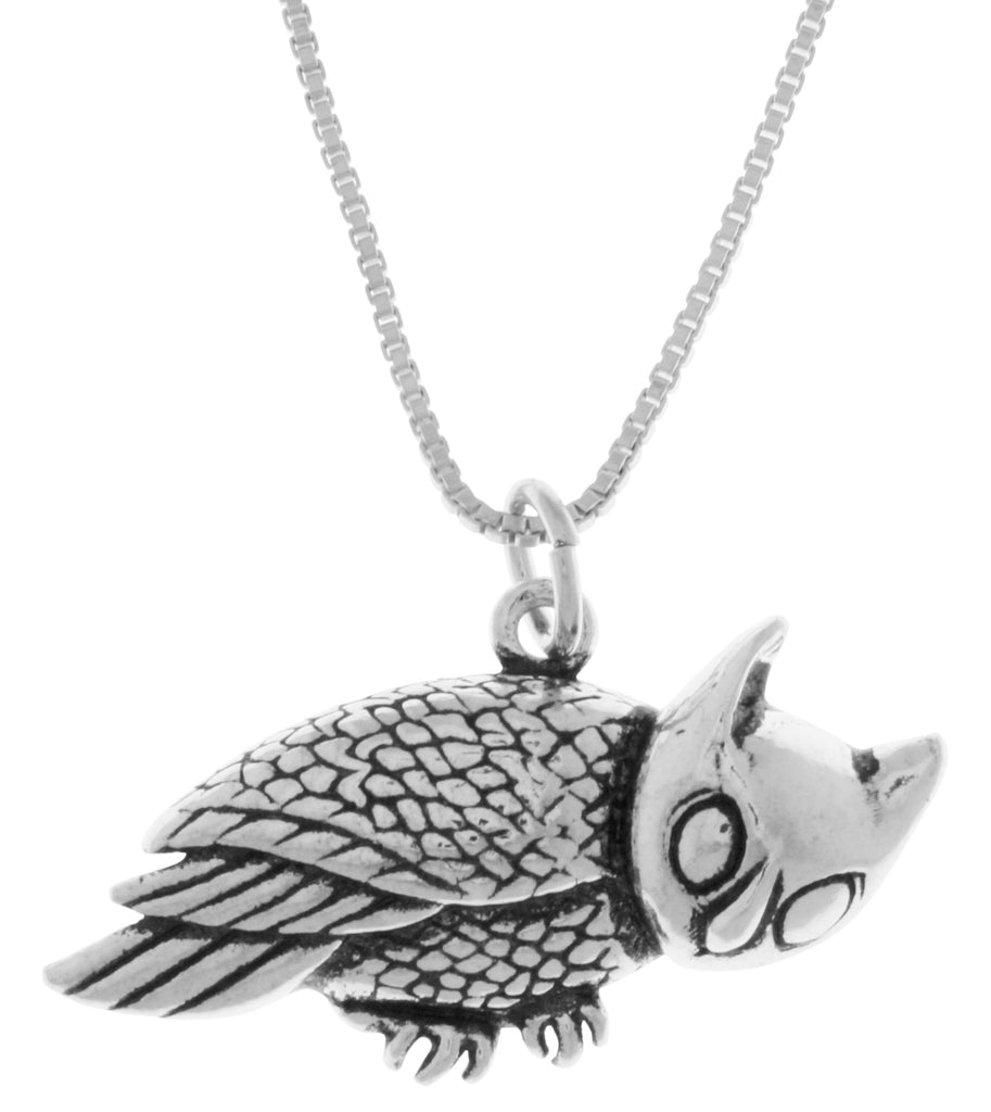 Jewelry Trends Sterling Silver Horned Barn Owl Pendant on 18 Inch Box Chain Necklace