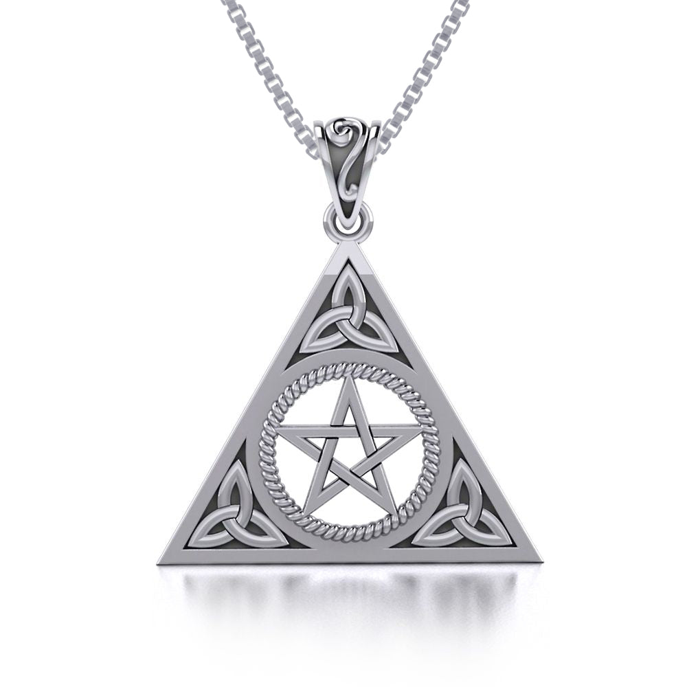 Jewelry Trends Celtic Trinity Pentacle Sterling Silver Triangle Pendant Necklace 18"