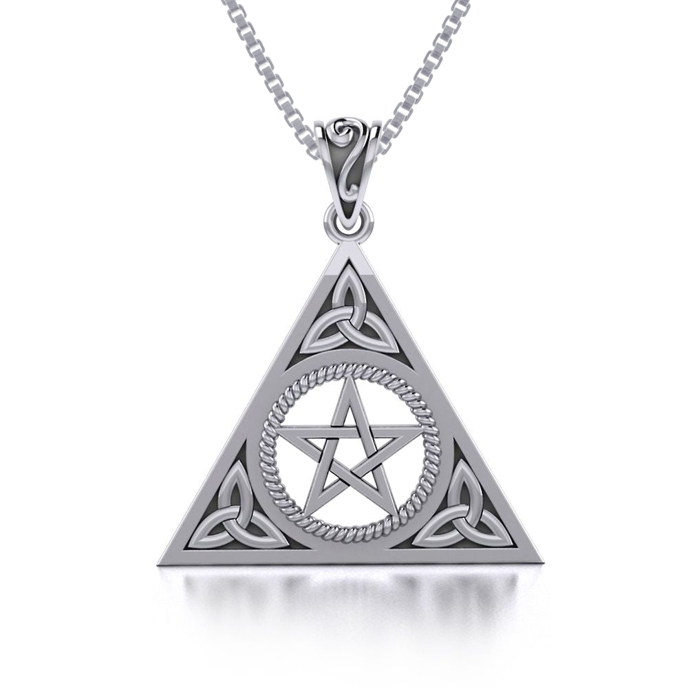 Jewelry Trends Celtic Trinity Pentacle Sterling Silver Triangle Pendant Necklace 18"
