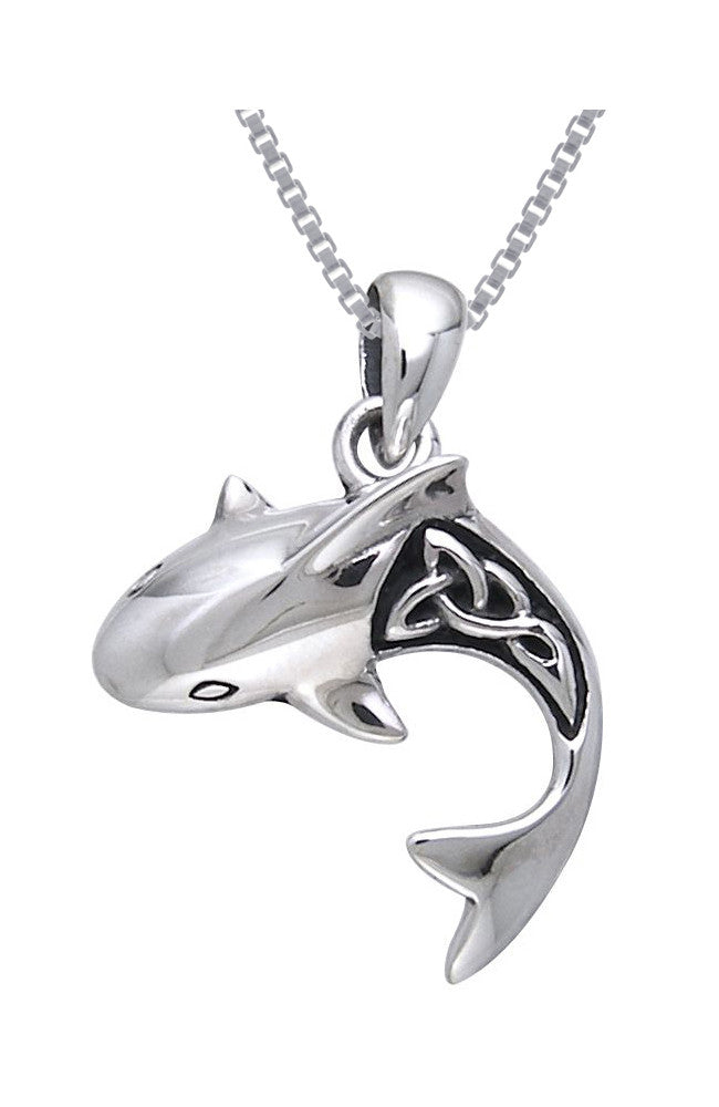 Jewelry Trends Sterling Silver Shark Pendant with Celtic Knot Work on 18 Inch Box Chain Necklace