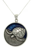 Jewelry Trends Sterling Silver and Blue Enamel Sea Turtle Pendant on 18 Inch Box Chain Necklace