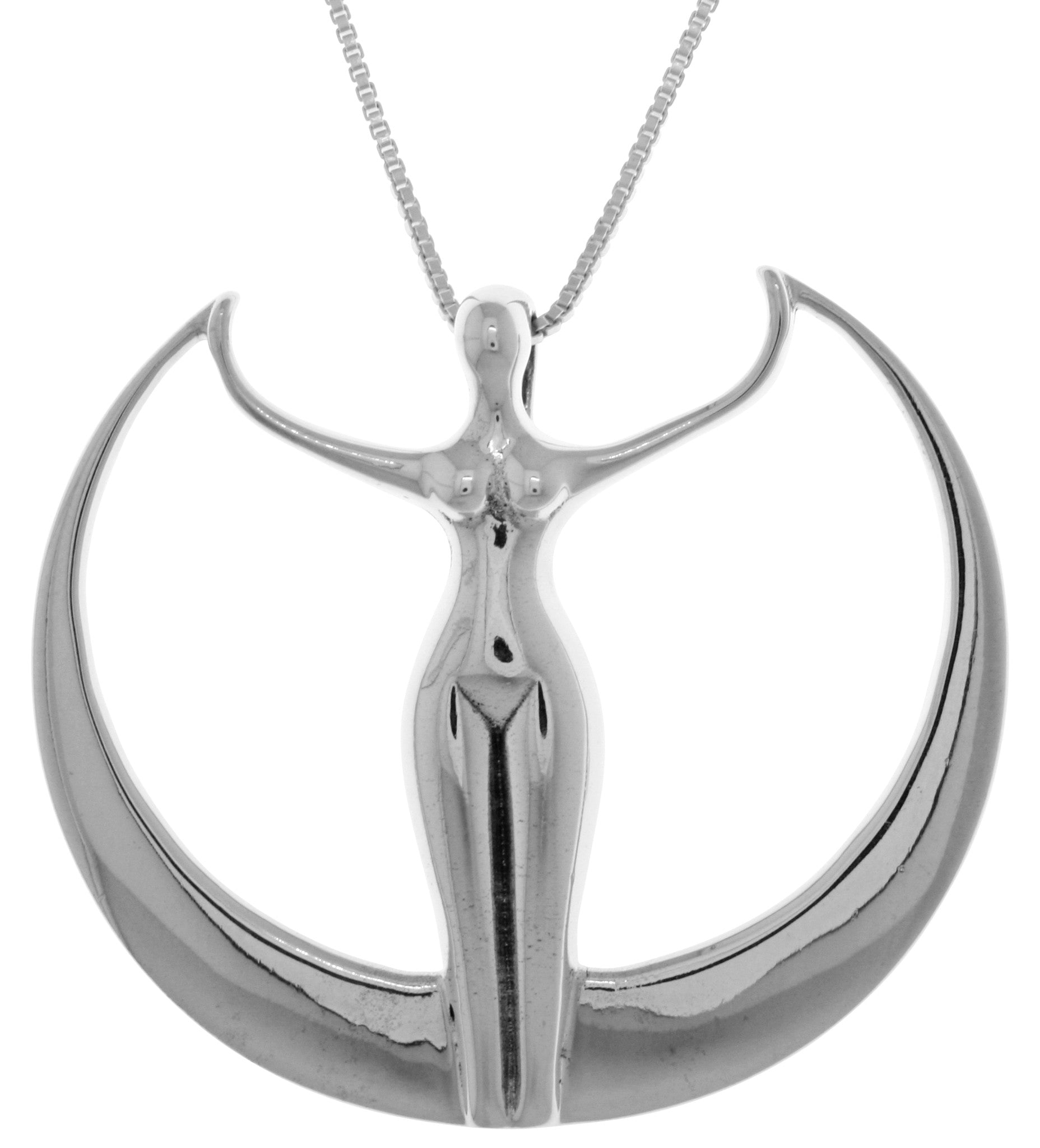 Jewelry Trends Sterling Silver Large Moon Goddess Pendant on 18 Inch Box  Chain Necklace