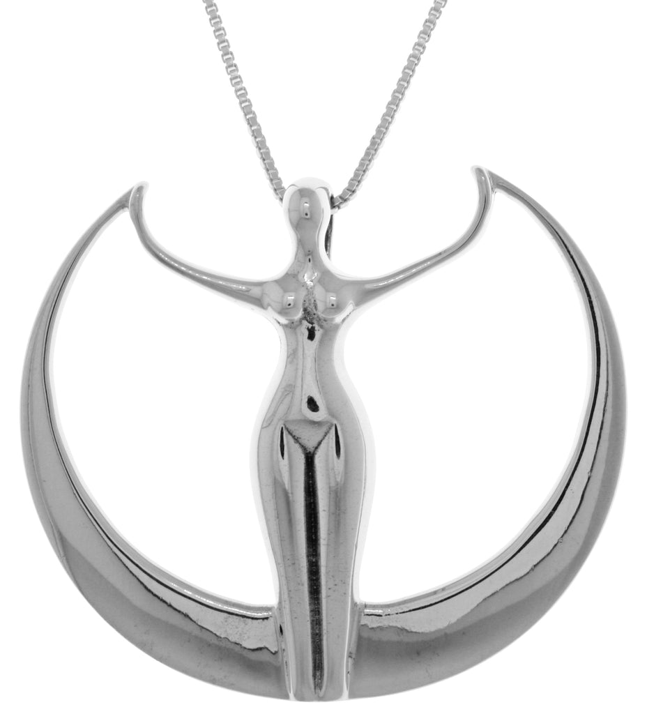 Jewelry Trends Sterling Silver Large Moon Goddess Pendant on 18 Inch Box Chain Necklace
