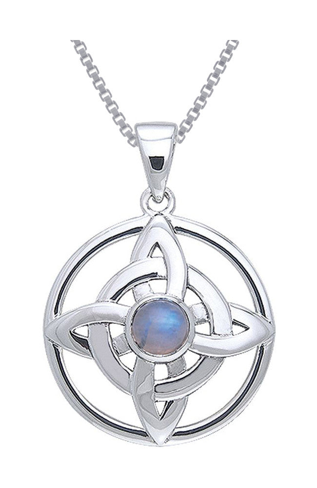 Jewelry Trends Sterling Silver with Rainbow Moonstone Quaternary Knot Pendant on 18 Inch Box Chain Necklace