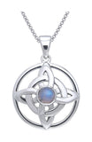 Jewelry Trends Sterling Silver with Rainbow Moonstone Quaternary Knot Pendant on 18 Inch Box Chain Necklace
