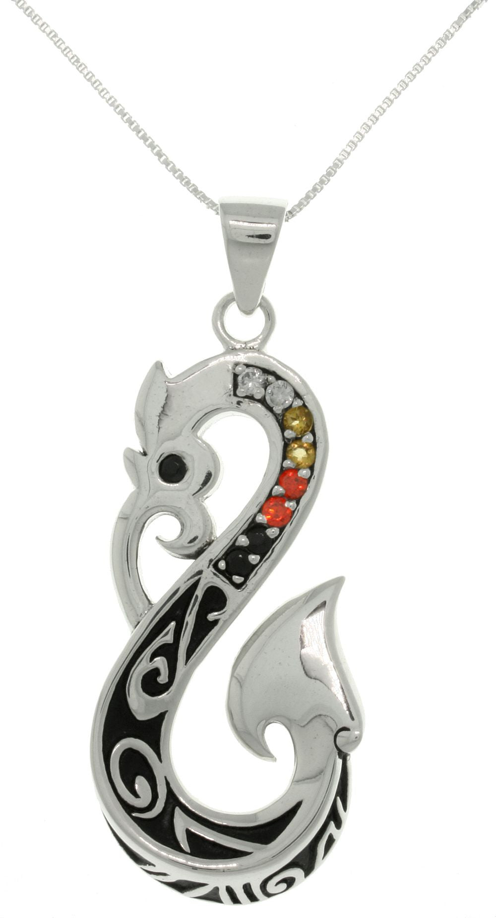 Jewelry Trends Sterling Silver Celtic Viking Dragon Tail Pendant with Austrian Crystals on Chain Necklace