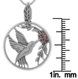 Jewelry Trends Hummingbird with Red Flower Bird Lover Sterling Silver Pendant Necklace 18"