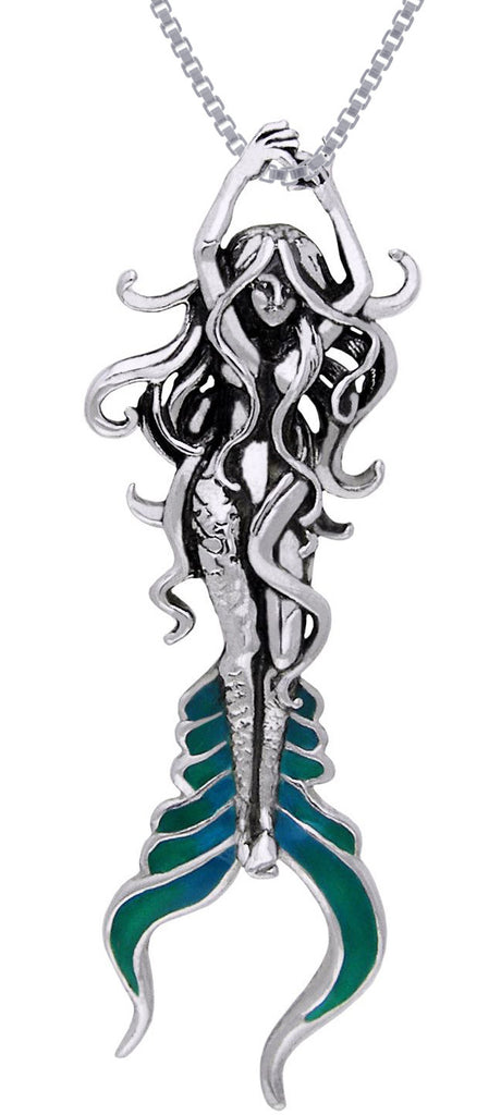 Jewelry Trends Sterling Silver Beautiful Atlantis Mermaid Pendant on 18 Inch Box Chain Necklace