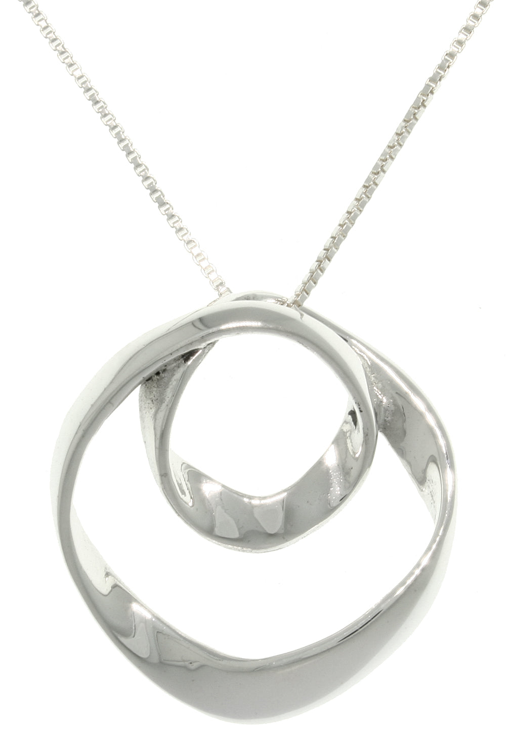 Jewelry Trends Sterling Silver Free Form Circles Pendant with 18 Inch Box Chain Necklace