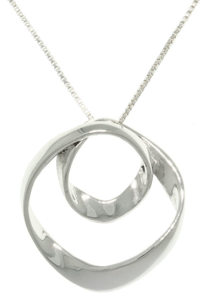 Jewelry Trends Sterling Silver Free Form Circles Pendant with 18 Inch Box Chain Necklace