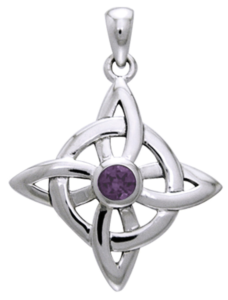 Jewelry Trends Sterling Silver Celtic Good Luck Knot Pendant with Amethyst Stone on 18 Inch Box Chain Necklace