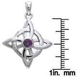 Jewelry Trends Sterling Silver Celtic Good Luck Knot Pendant with Amethyst Stone on 18 Inch Box Chain Necklace