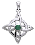 Jewelry Trends Sterling Silver Celtic Good Luck Knot Pendant with Green Glass Stone on 18 Inch Box Chain Necklace