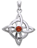 Jewelry Trends Sterling Silver Celtic Good Luck Knot Pendant with Garnet Stone on 18 Inch Box Chain Necklace
