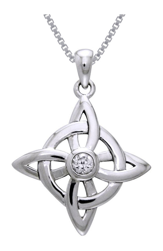 Jewelry Trends Sterling Silver and CZ Celtic Good Luck Knot Pendant on 18 Inch Box Chain Necklace