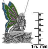 Jewelry Trends Sterling Silver Enameled Butterfly Wing Rain Fairy Pendant on 18 Inch Box Chain Necklace