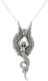Jewelry Trends Sterling Silver Created Amethyst Phoenix Angel Pendant with 18 Inch Box Chain Necklace