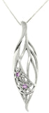 Jewelry Trends Sterling Silver Elegant Flowers Teardrop with Amethyst Pendant on 18 Inch Necklace