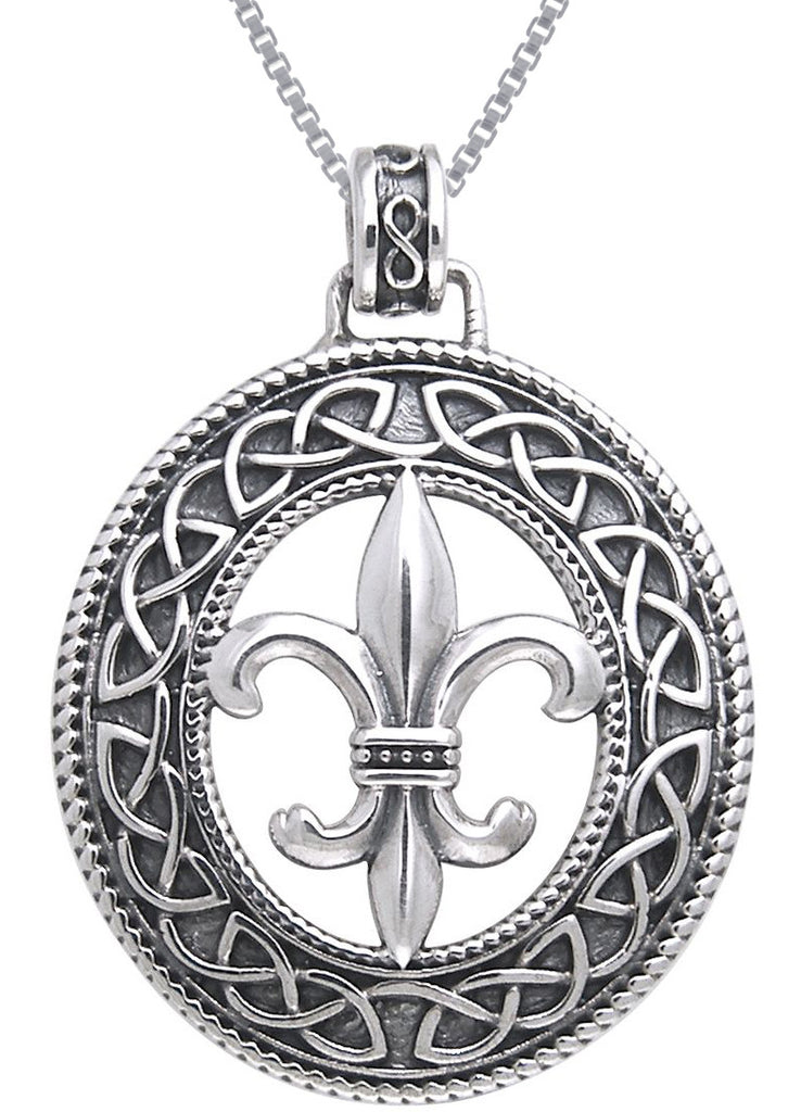 Jewelry Trends Sterling Silver Fleur De Lis Celtic Knotwork Pendant on 18 Inch Box Chain Necklace