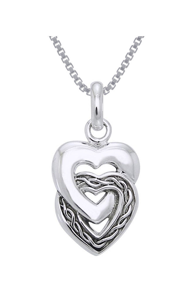 Jewelry Trends Sterling Silver Celtic Double Heart Love Pendant on 18 Inch Box Chain Necklace
