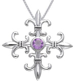 Jewelry Trends Sterling Silver and Amethyst Croix La Me'Re Fleur De Lis Pendant on 18 Inch Box Chain Necklace