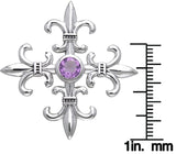 Jewelry Trends Sterling Silver and Amethyst Croix La Me'Re Fleur De Lis Pendant on 18 Inch Box Chain Necklace
