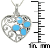 Jewelry Trends Sterling Silver Filigree Heart with Created Turquoise Pendant on 18" Box Chain Necklace