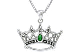 Jewelry Trends Sterling Silver Celtic Triquetra Princess Crown Pendant with Green Glass on Box Chain Necklace